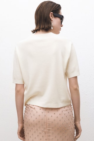 Pull laine mélangée manches courtes - Ecru