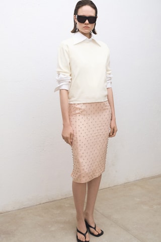 Pull laine mélangée manches courtes - Ecru