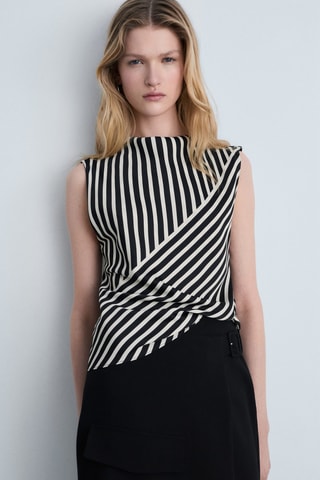 Chemisier col montant rayures - Noir