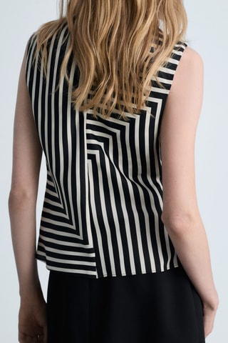 Chemisier col montant rayures - Noir