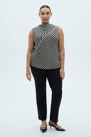 Chemisier col montant rayures - Noir