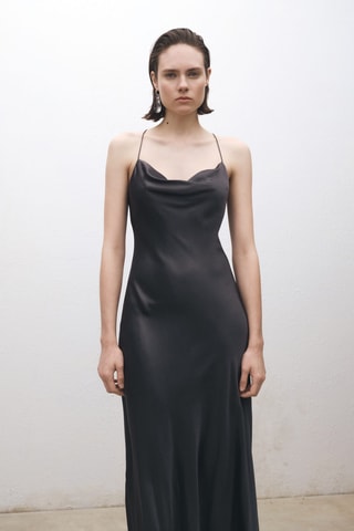 Robe soie encolure drapée - Anthracite