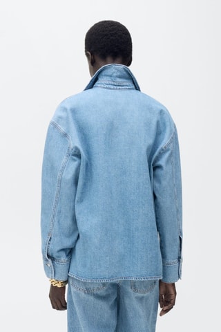Chemisier denim à poche - Bleu