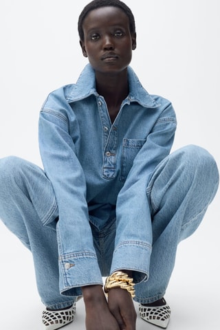 Chemisier denim à poche - Bleu