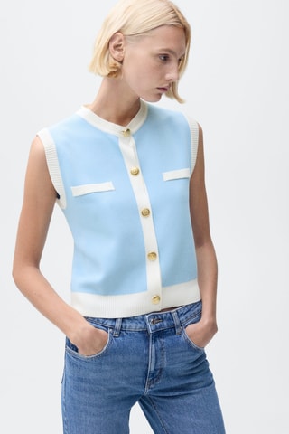 Gilet maille liserés contrastants - Turquoise