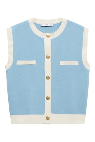 Gilet maille liserés contrastants - Turquoise