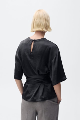 Chemisier satin ceinture - Noir