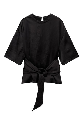 Chemisier satin ceinture - Noir