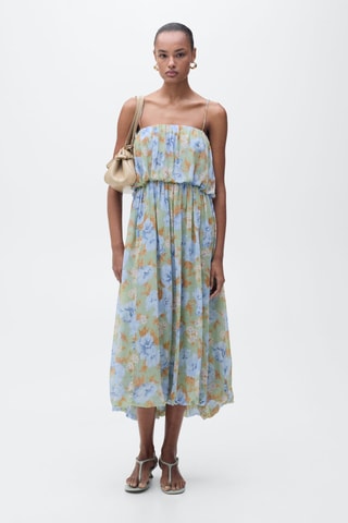 Robe à fleurs taille froncée - Vert menthe