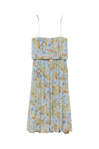 Robe à fleurs taille froncée - Vert menthe