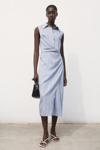 Robe chemise drapée - Bleu