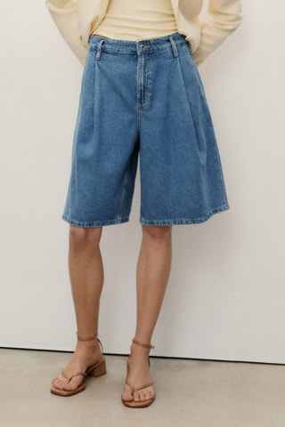 Bermuda jorts en denim à pinces - Bleu