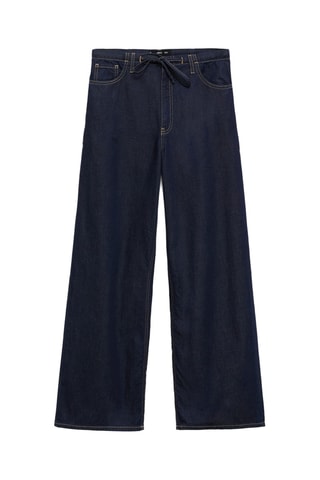 Pantalon denim wideleg ceinture - Bleu