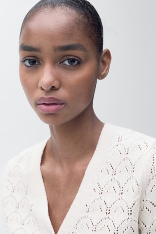 Cardigan maille détails ajourés - Ecru