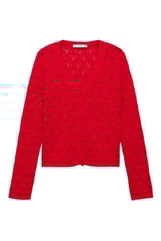 Cardigan maille détails ajourés - Rouge