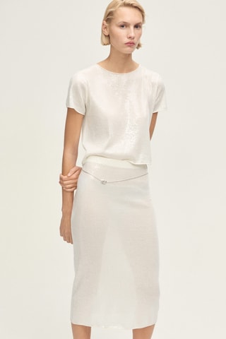 Pull maille manches courtes paillettes - Vanille