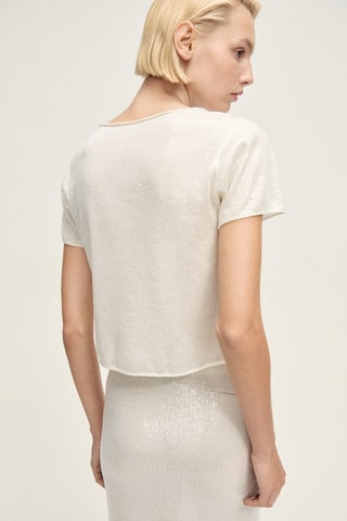 Pull maille manches courtes paillettes - Vanille