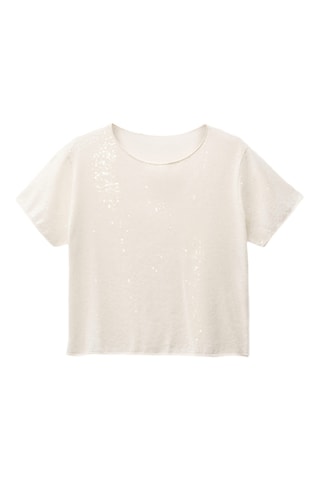 Pull maille manches courtes paillettes - Vanille