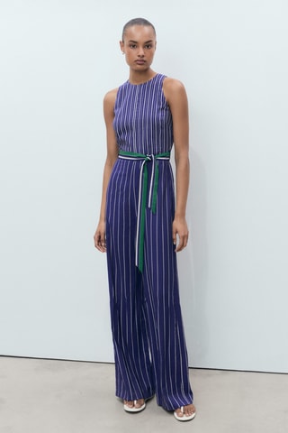 Combinaison rayures ceinture - Bleu