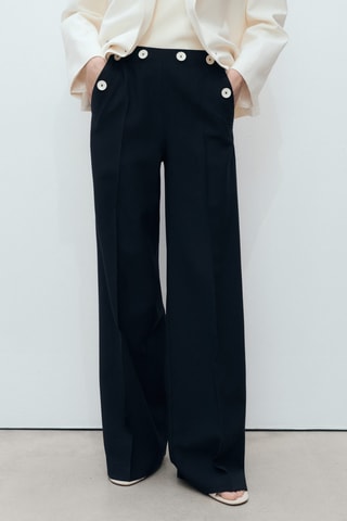 Pantalon droit boutons contraste - Bleu marine