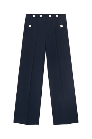 Pantalon droit boutons contraste - Bleu marine