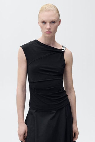 Haut asymétrique application métallique - Noir