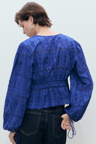 Blouse broderie anglaise à noeuds - Bleu