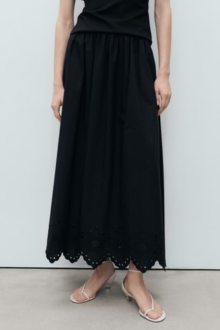 Jupe coton bas brodé - Noir