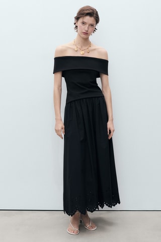 Jupe coton bas brodé - Noir