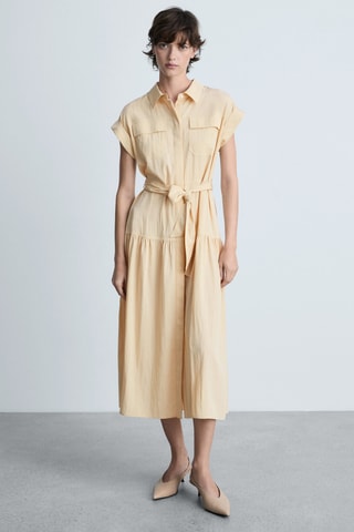 Robe chemise détail noeud - Ecru