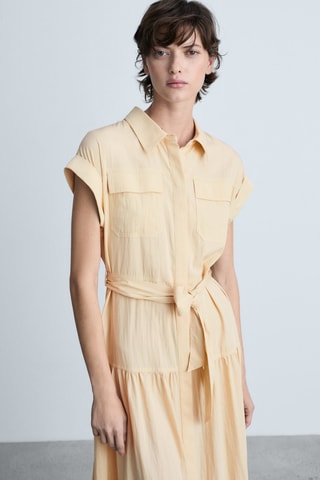 Robe chemise détail noeud - Ecru