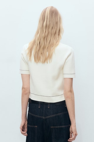 Cardigan crop liserés contrastés - Ecru