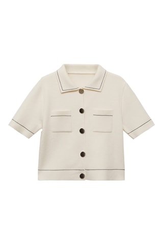 Cardigan crop liserés contrastés - Ecru