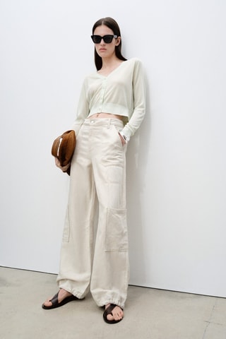 Cardigan crop maille semi-transparent - Vert d'eau