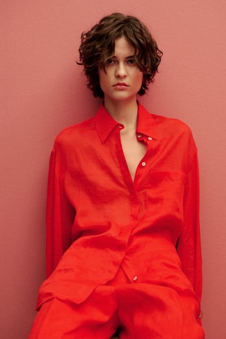 Chemise ramie avec poches - Rouge