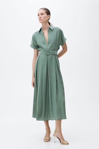 Robe midi évasée ceinture - Vert