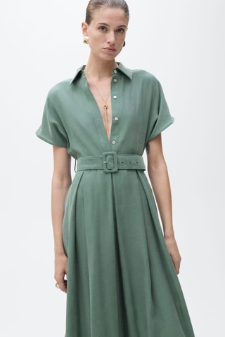 Robe midi évasée ceinture - Vert