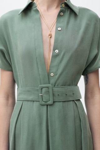 Robe midi évasée ceinture - Vert