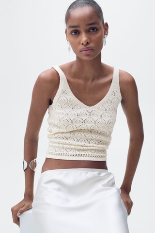 Top maille détails ajourés - Ecru