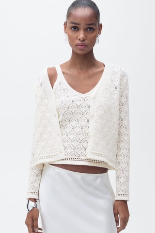 Top maille détails ajourés - Ecru