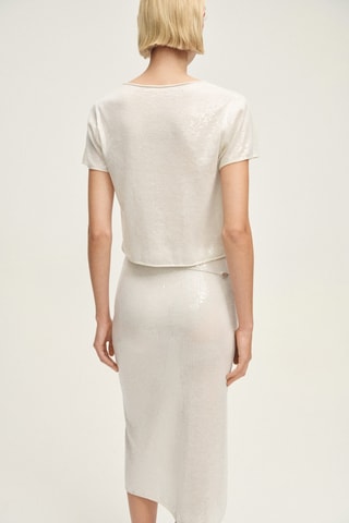 Jupe crayon en maille à paillettes - Vanille