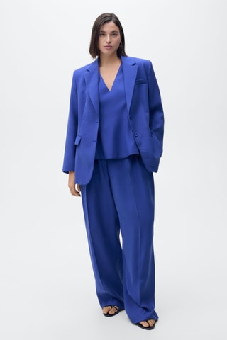 Pantalon costume wideleg à pinces - Bleu