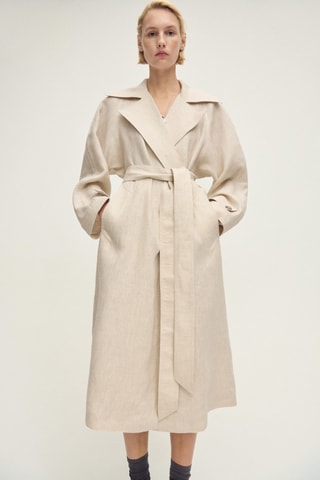 Trench-coat en lin à revers prononcés - Gris clair