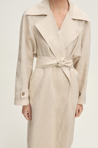 Trench-coat en lin à revers prononcés - Gris clair