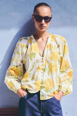 Blouse à fleurs coton - Jaune