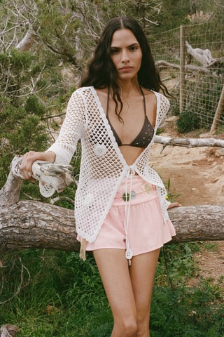 Cardigan crochet fermeture nœud - Blanc