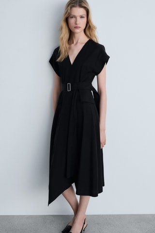 Robe asymétrique ceinture - Noir