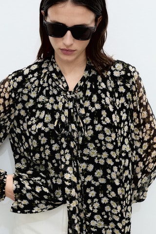 Blouse imprimé floral à nœud - Noir