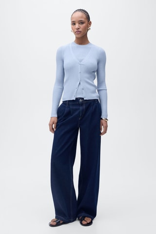 Cardigan maille côtelée col V - Bleu ciel