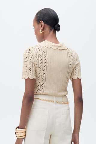 Pull-over maille ajourée col polo - Beige